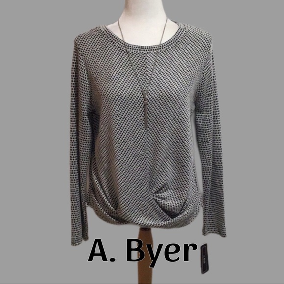 NWT A. Byer Tweed Knit Top with Silver-Tone Necklace, Off-White & Black, Size L - Picture 1 of 10